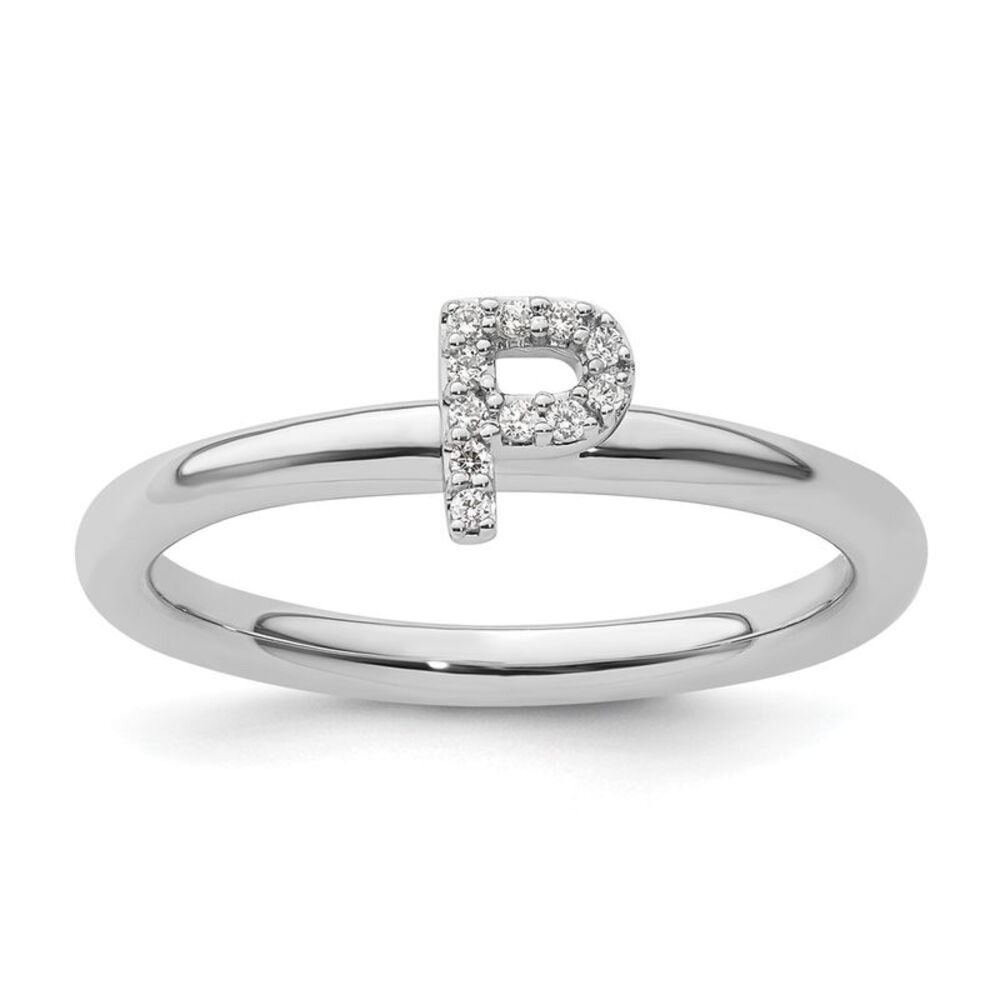 Kazi Luxury 14k White Gold Stackable Diamond Init… - image 1